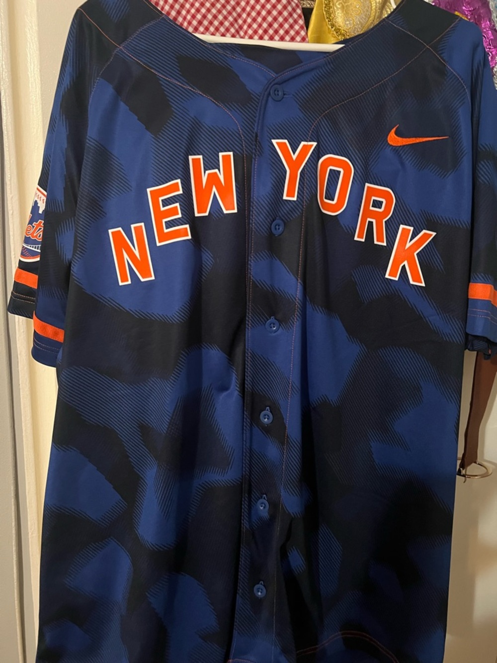 Nike New York Navy & Black Camo Baseball Jersey with Orange Trim unworn no tags